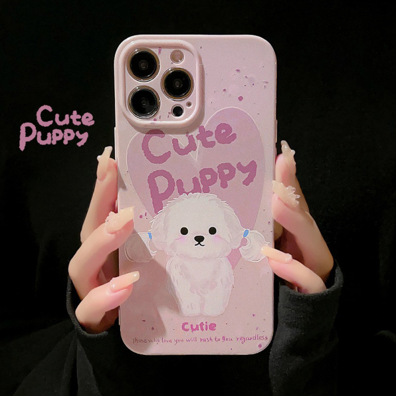 TPU futrola za iPhone 11–14 i 16 Pro Max s grafiti uljnom slikom šteneta, potpuna zaštita
