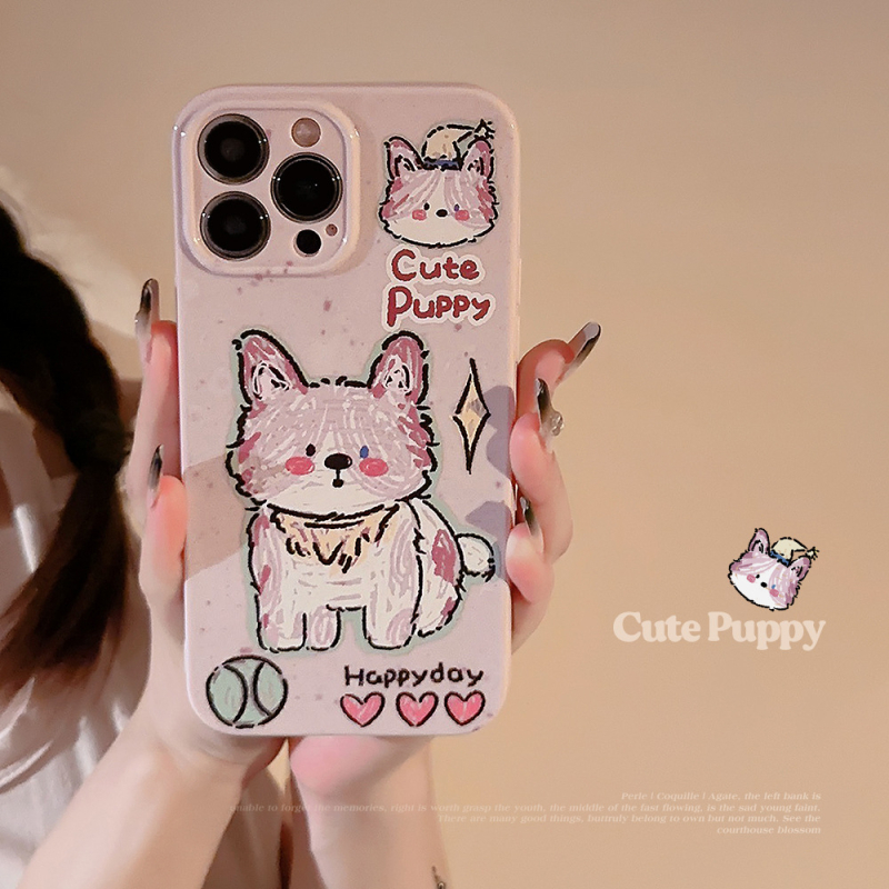 TPU futrola za iPhone 11–14 i 16 Pro Max s grafiti uljnom slikom šteneta, potpuna zaštita