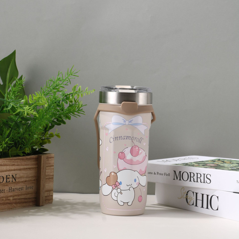 Ceașcă drăguță de cafea cu desene animate, din oțel inoxidabil 304, interior 304, exterior 201, termos izolat cu pai, capacitate mare, pentru mașină