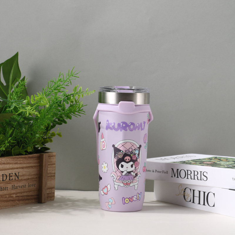 Ceașcă drăguță de cafea cu desene animate, din oțel inoxidabil 304, interior 304, exterior 201, termos izolat cu pai, capacitate mare, pentru mașină