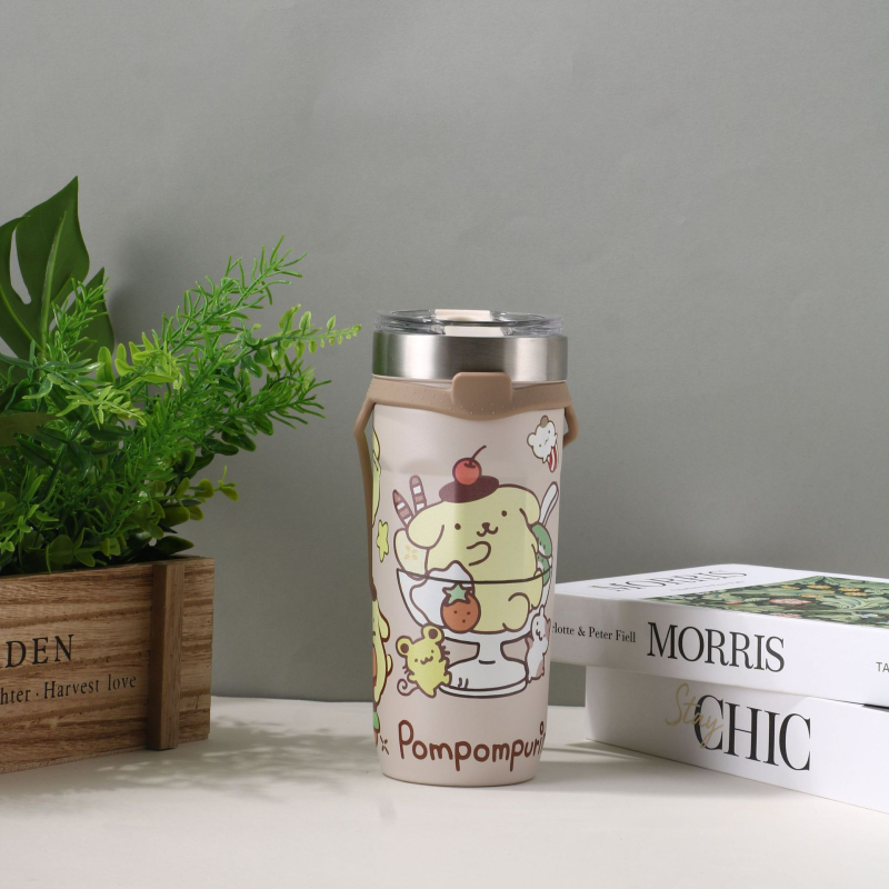 Ceașcă drăguță de cafea cu desene animate, din oțel inoxidabil 304, interior 304, exterior 201, termos izolat cu pai, capacitate mare, pentru mașină