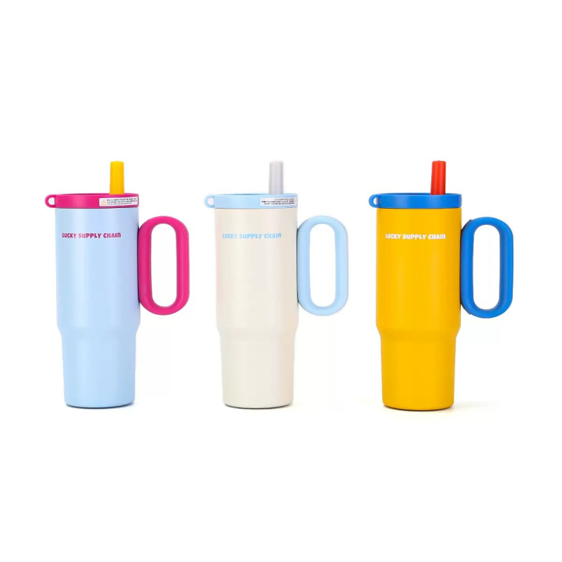 Termos din oțel inoxidabil 316, izolare termică, capacitate 25 oz, cu pai, mâner și compartiment pentru ceai