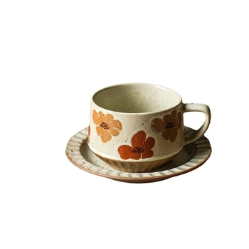 Set cafea din ceramică vintage cu farfurie — lux discret, design premium