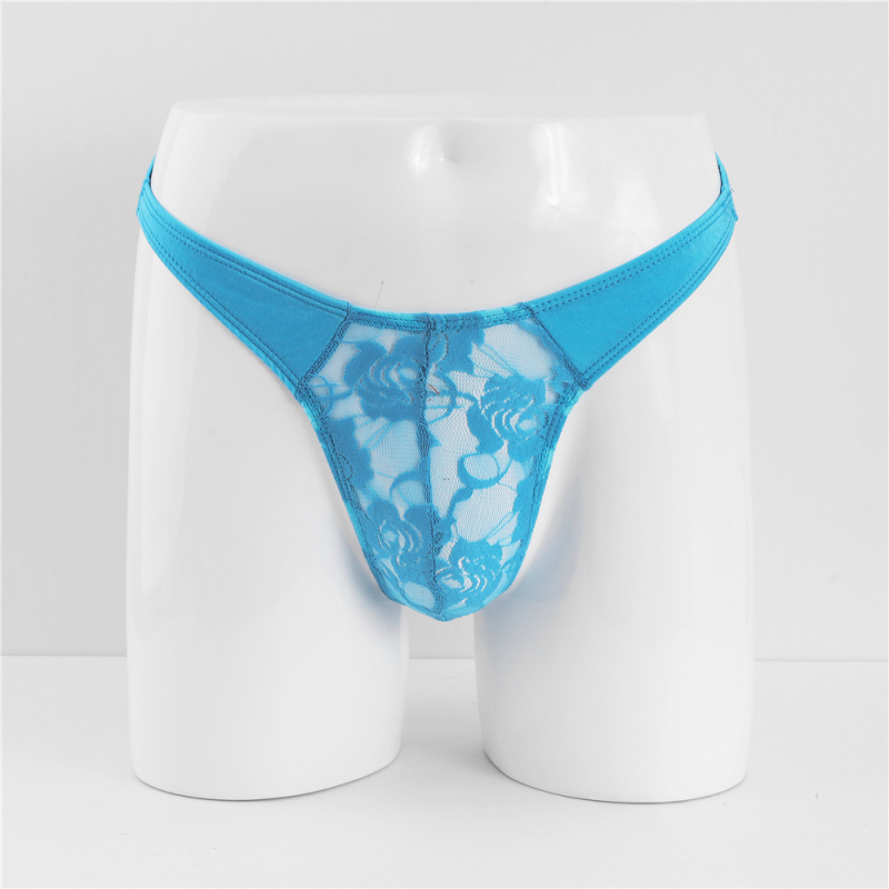 Δαντελένιο ανδρικό στρινγκ, χαμηλή μέση, U-σχήματος, διαφανής περιοχή, φλοράλ μοτίβο