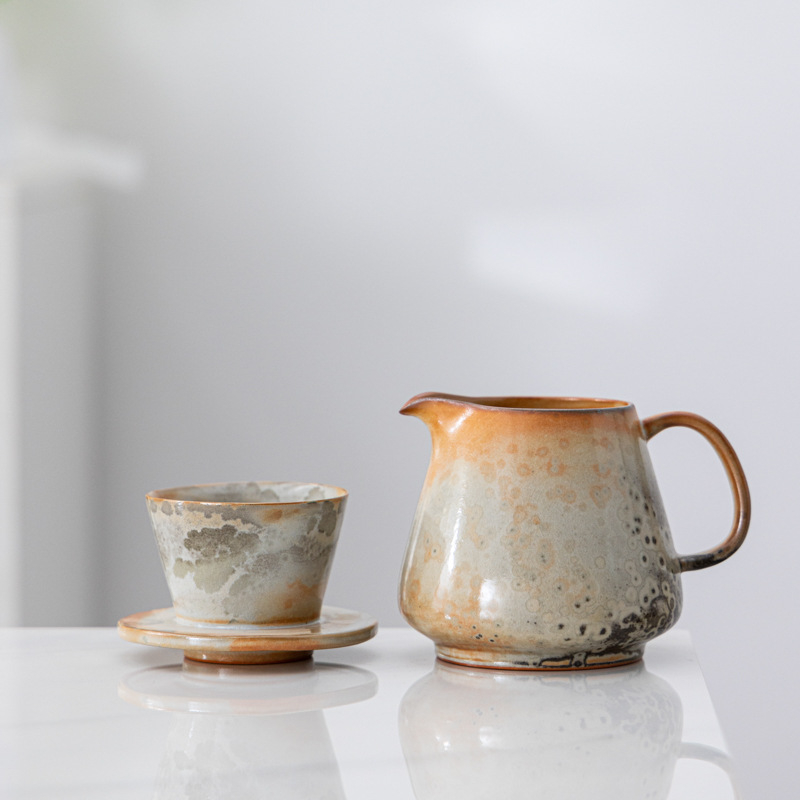 Set ceramic pentru cafea prin turnare manuală, cu ibric ceramic, filtru și pâlnie