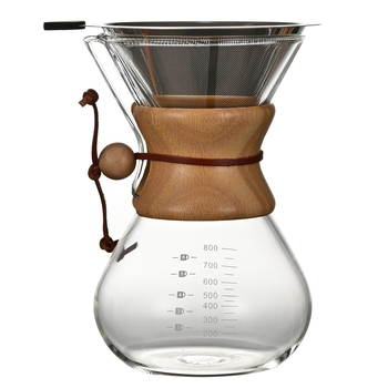 Cafetieră din sticlă borosilicată, rezistentă la temperaturi, mâner din lemn, pentru preparare manuală a cafelei, pentru cold brew în stil italian, uz casnic
