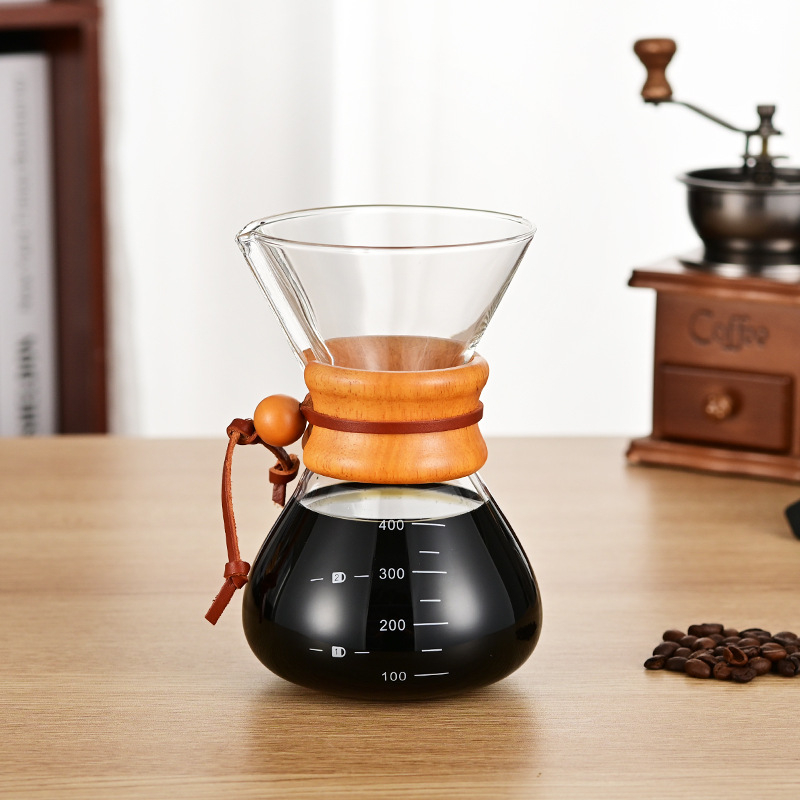Cafetieră din sticlă borosilicată, rezistentă la temperaturi, mâner din lemn, pentru preparare manuală a cafelei, pentru cold brew în stil italian, uz casnic