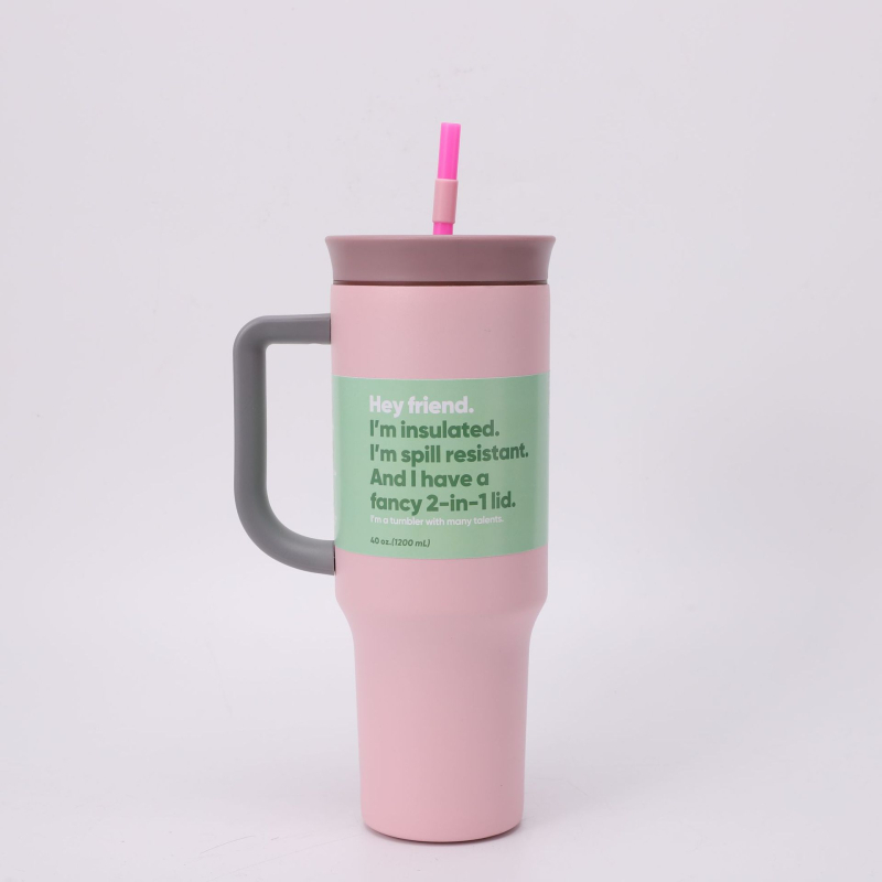 Ovalla-inspired termos auto, mare capacitate, 40 oz, cu pai și mâner