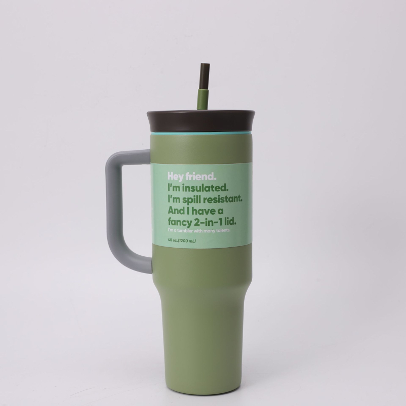 Ovalla-inspired termos auto, mare capacitate, 40 oz, cu pai și mâner