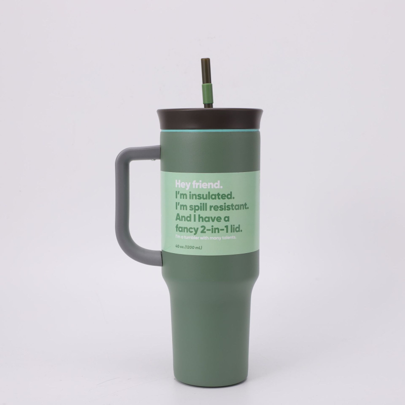 Ovalla-inspired termos auto, mare capacitate, 40 oz, cu pai și mâner
