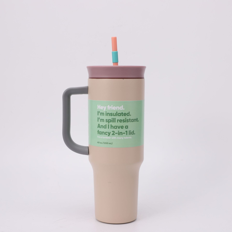 Ovalla-inspired termos auto, mare capacitate, 40 oz, cu pai și mâner