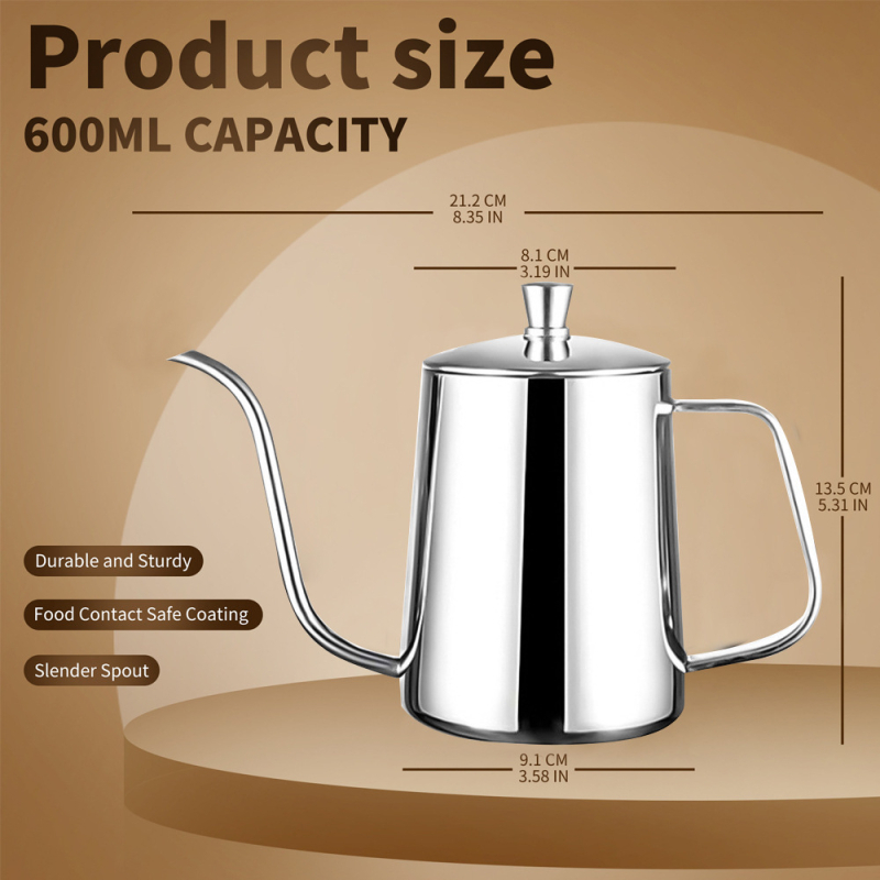2026 nou model ceainic pour-over, din oțel inoxidabil 304, 600 ml, pentru uz casnic