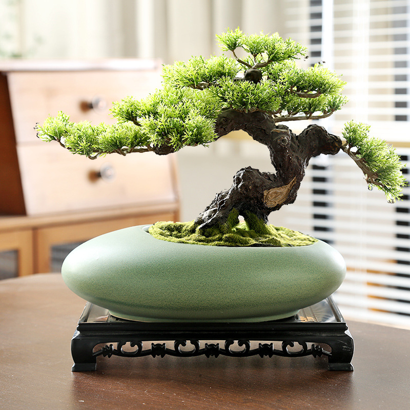 Vas ceramic pentru orchidă bonsai, diametru mare, respirabil, lucrat manual, ars cu gaz, stil nordic, pentru masă.