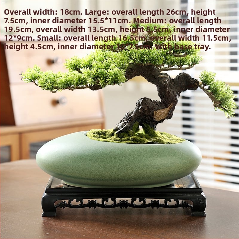 Vas ceramic pentru orchidă bonsai, diametru mare, respirabil, lucrat manual, ars cu gaz, stil nordic, pentru masă.
