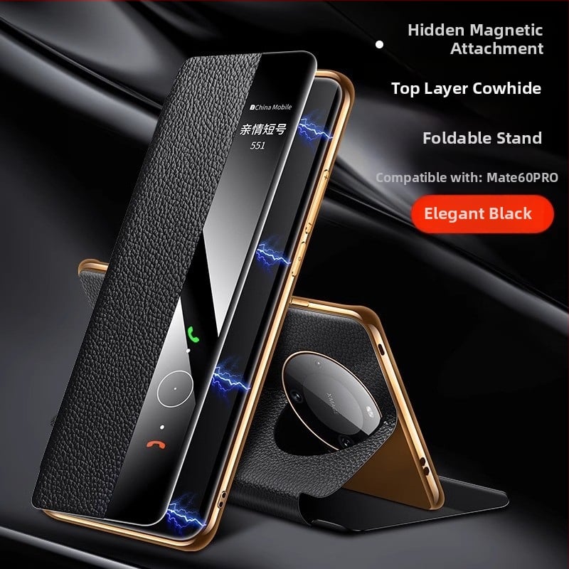 Kućište Huawei Mate60 Pro od prave kože s potpunim pokrivanjem, pametnom zaštitom od pada i magnetskim postoljem 60RS