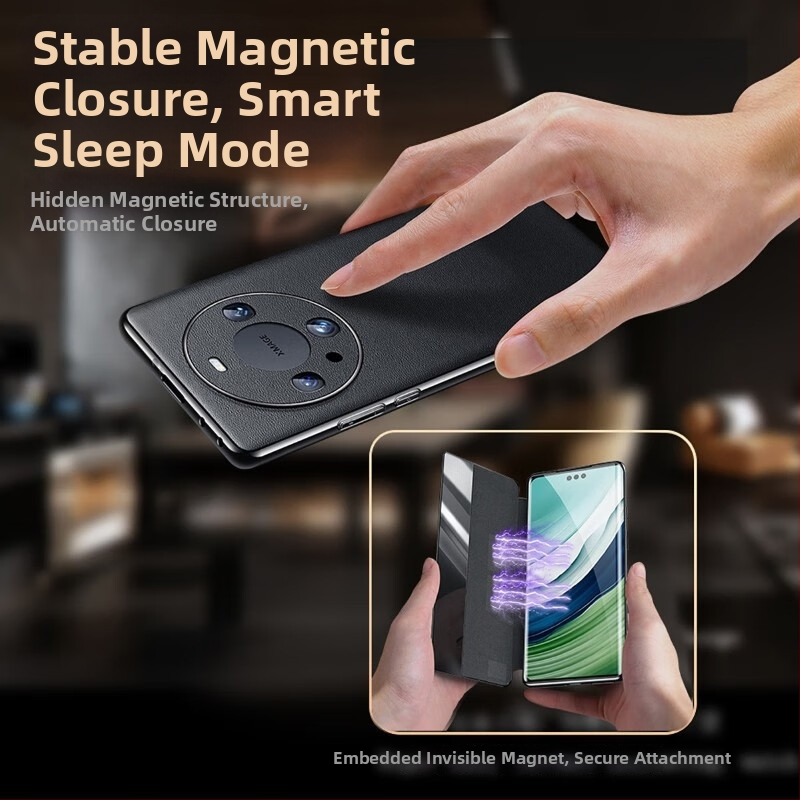 Kućište Huawei Mate60 Pro od prave kože s potpunim pokrivanjem, pametnom zaštitom od pada i magnetskim postoljem 60RS