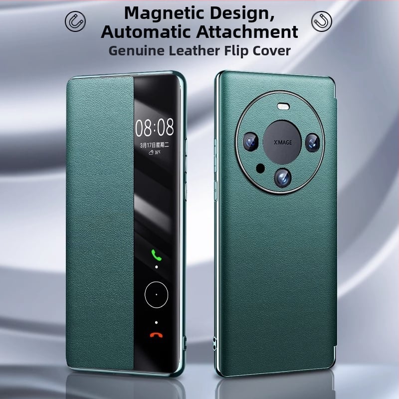Kućište Huawei Mate60 Pro od prave kože s potpunim pokrivanjem, pametnom zaštitom od pada i magnetskim postoljem 60RS