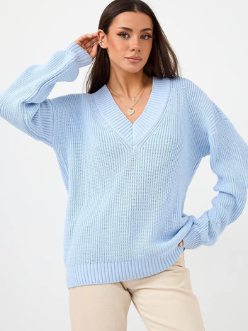 Női oversize V-nyakú pulóver, Plusz méret, laza szabás, őszi–téli felső