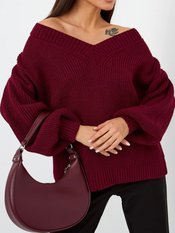 Női oversize V-nyakú pulóver, Plusz méret, laza szabás, őszi–téli felső