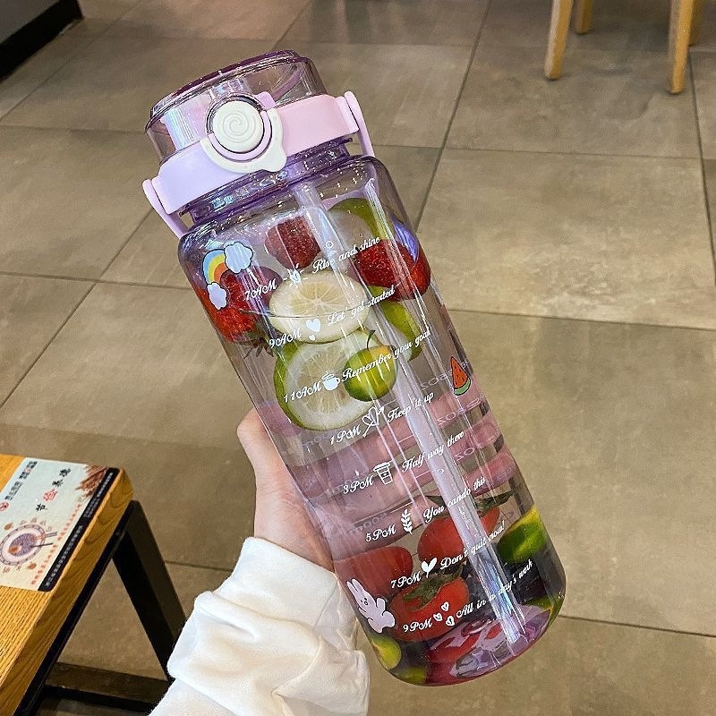 Pahar de apă din plastic, capacitate mare, cu scară de măsurare, cu pai, rezistent la temperaturi ridicate, pentru vară, pentru sport