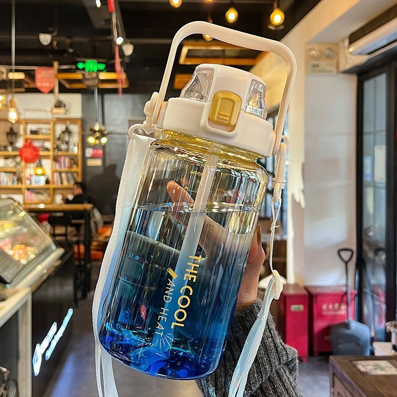 Pahar de apă din plastic, capacitate mare, cu scară de măsurare, cu pai, rezistent la temperaturi ridicate, pentru vară, pentru sport