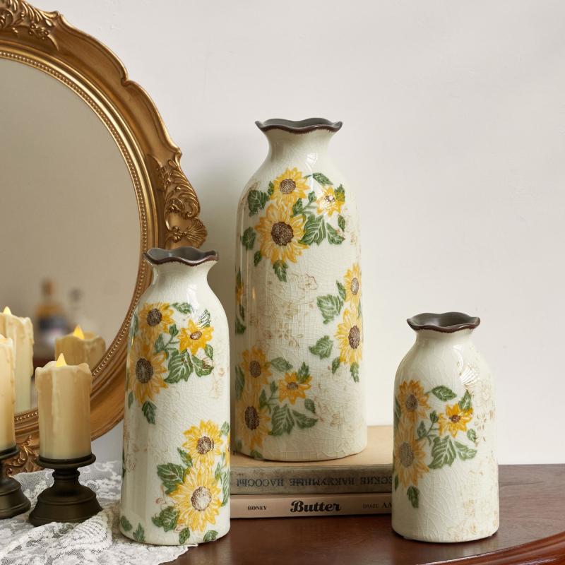 Vază ceramică cu glazură craquelată, stil american de țară, gură mică, pentru flori proaspete, decor retro pentru living, stil neo-chinezesc