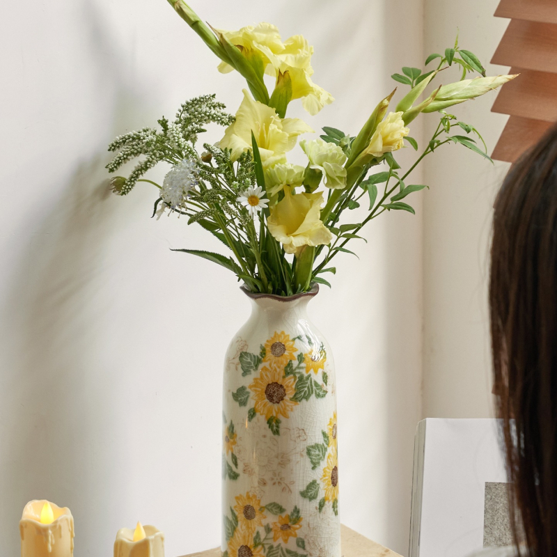 Vază ceramică cu glazură craquelată, stil american de țară, gură mică, pentru flori proaspete, decor retro pentru living, stil neo-chinezesc
