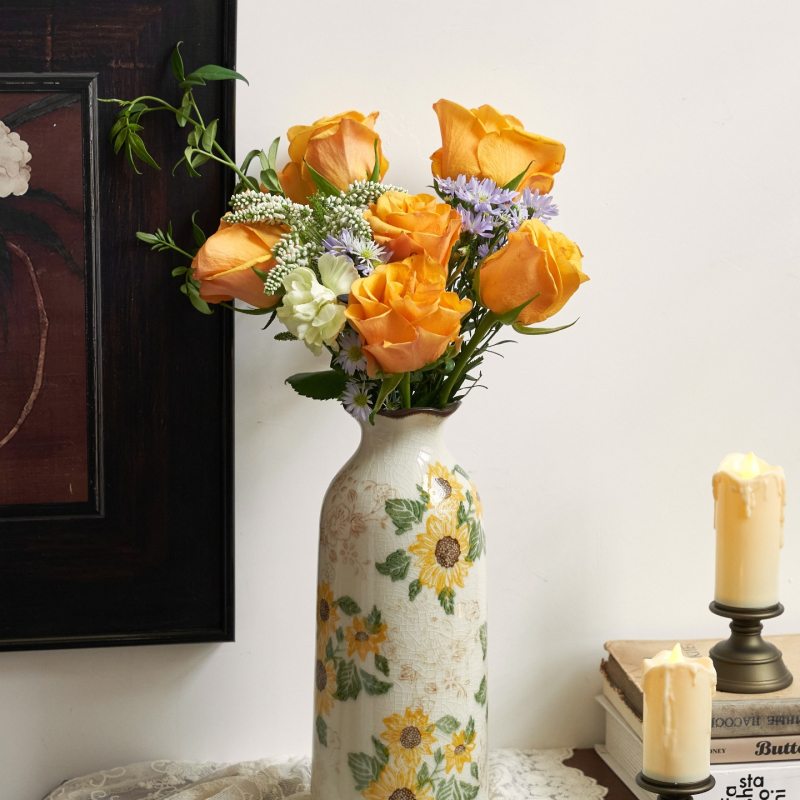 Vază ceramică cu glazură craquelată, stil american de țară, gură mică, pentru flori proaspete, decor retro pentru living, stil neo-chinezesc