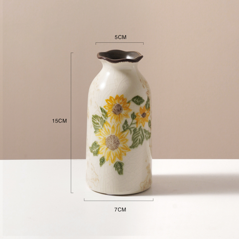 Vază ceramică cu glazură craquelată, stil american de țară, gură mică, pentru flori proaspete, decor retro pentru living, stil neo-chinezesc