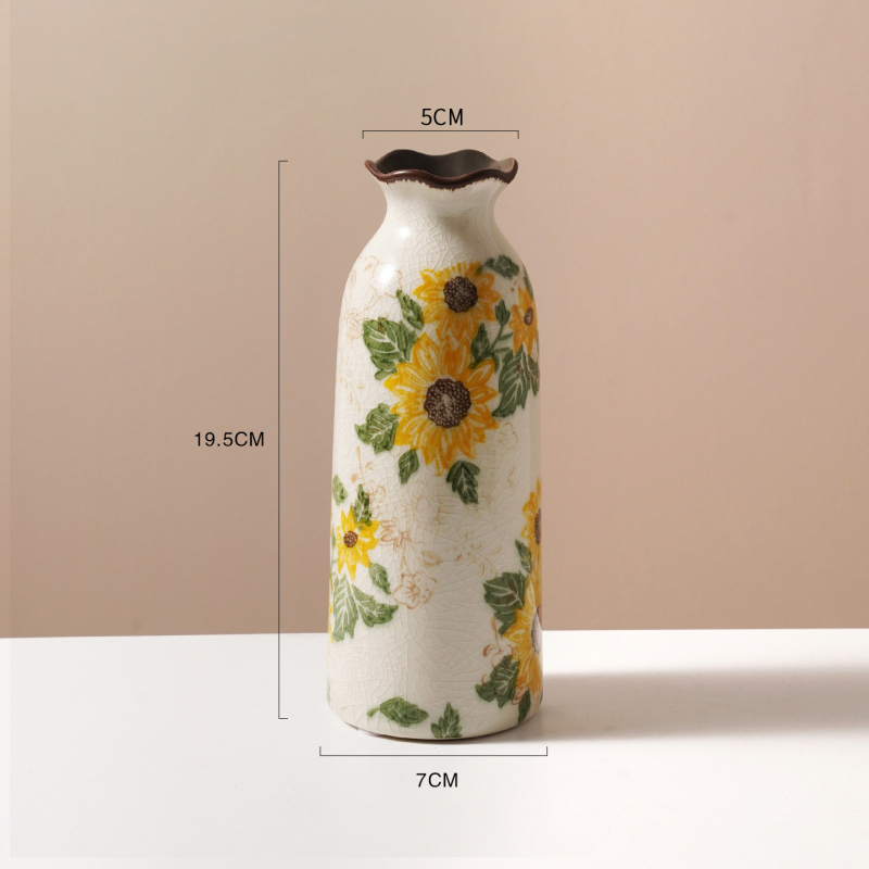 Vază ceramică cu glazură craquelată, stil american de țară, gură mică, pentru flori proaspete, decor retro pentru living, stil neo-chinezesc