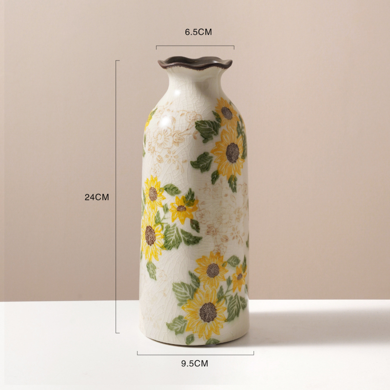 Vază ceramică cu glazură craquelată, stil american de țară, gură mică, pentru flori proaspete, decor retro pentru living, stil neo-chinezesc