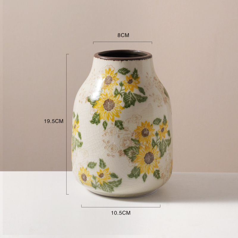 Vază ceramică cu glazură craquelată, stil american de țară, gură mică, pentru flori proaspete, decor retro pentru living, stil neo-chinezesc