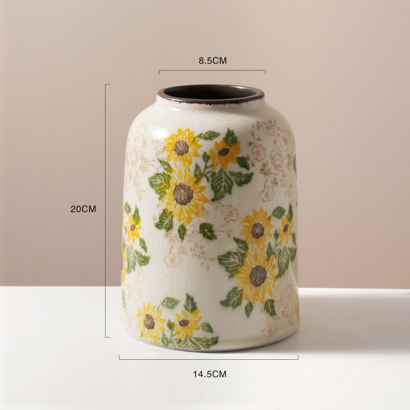 Vază ceramică cu glazură craquelată, stil american de țară, gură mică, pentru flori proaspete, decor retro pentru living, stil neo-chinezesc