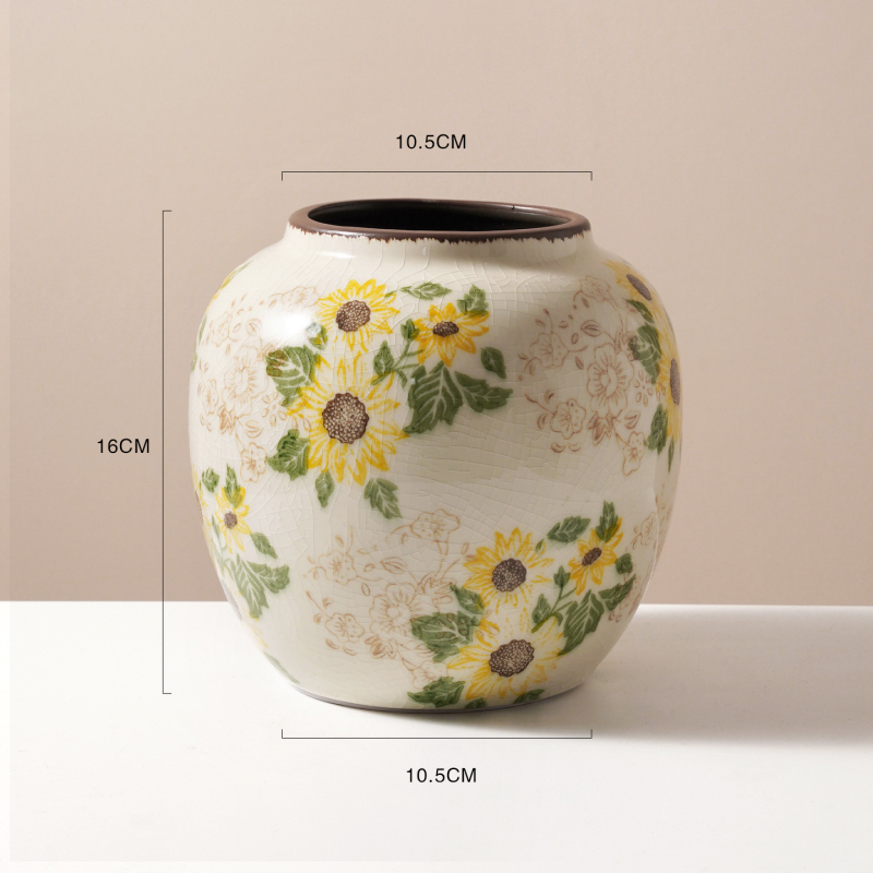 Vază ceramică cu glazură craquelată, stil american de țară, gură mică, pentru flori proaspete, decor retro pentru living, stil neo-chinezesc