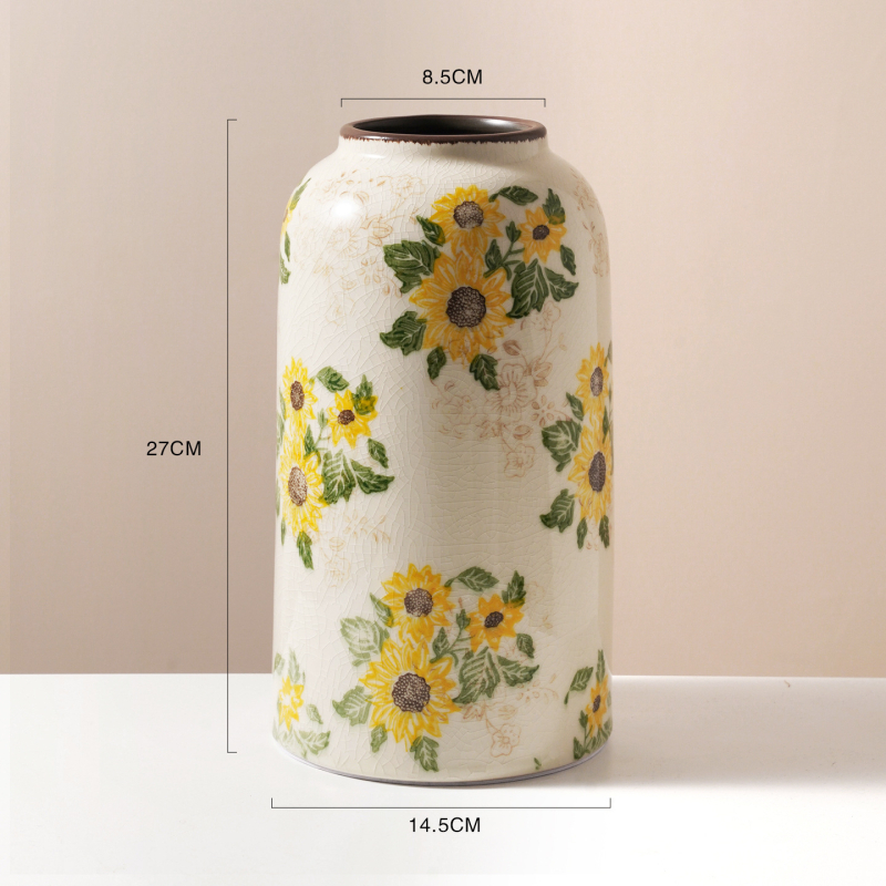 Vază ceramică cu glazură craquelată, stil american de țară, gură mică, pentru flori proaspete, decor retro pentru living, stil neo-chinezesc