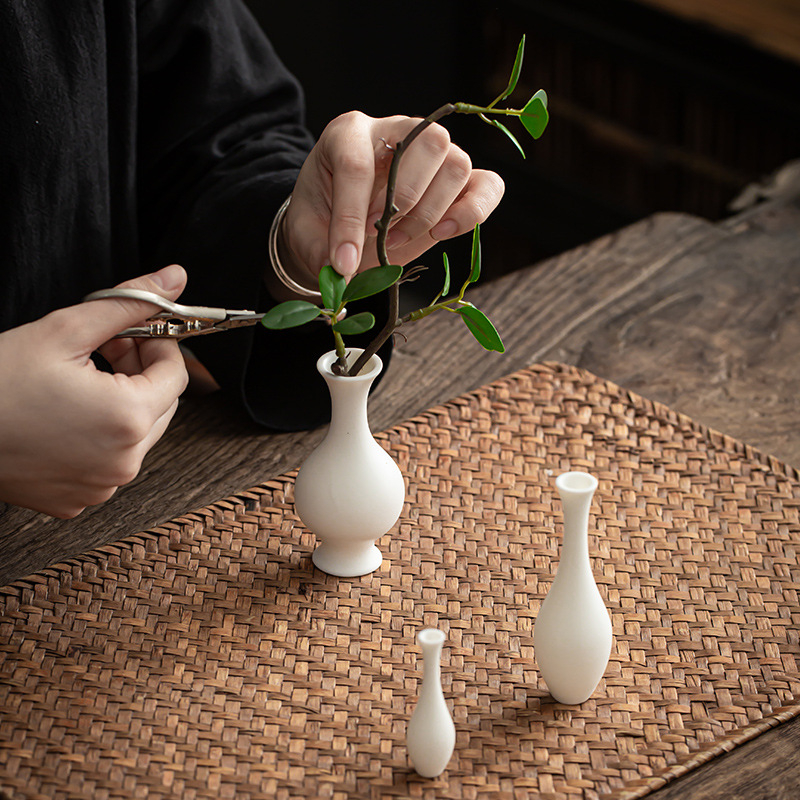 Vază Guanyin din porțelan alb, decor ceramic pentru hidroponie și aranjamente cu flori uscate, ornament de masă pentru living