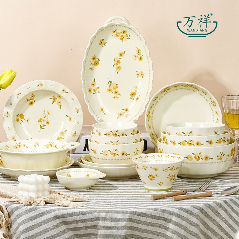 Shunxiang Tianye bol de porțelan pentru uz casnic, stil Cream INS, glazură subglazură la temperaturi înalte, 5 inchi, formă de pălărie din bambus, cu model floral
