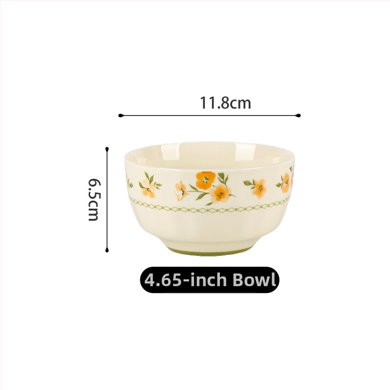 Shunxiang Tianye bol de porțelan pentru uz casnic, stil Cream INS, glazură subglazură la temperaturi înalte, 5 inchi, formă de pălărie din bambus, cu model floral