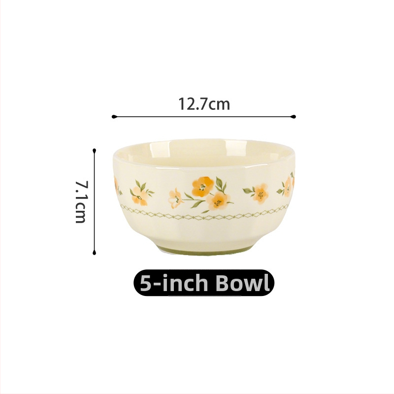 Shunxiang Tianye bol de porțelan pentru uz casnic, stil Cream INS, glazură subglazură la temperaturi înalte, 5 inchi, formă de pălărie din bambus, cu model floral