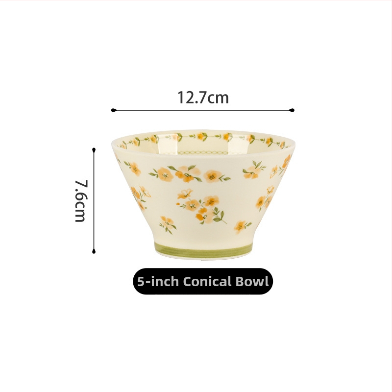 Shunxiang Tianye bol de porțelan pentru uz casnic, stil Cream INS, glazură subglazură la temperaturi înalte, 5 inchi, formă de pălărie din bambus, cu model floral
