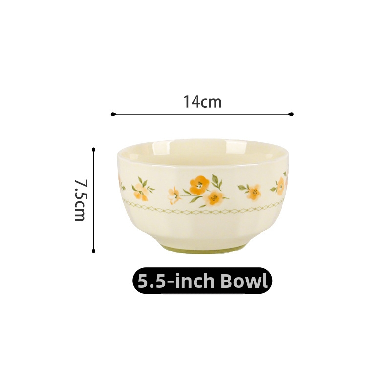 Shunxiang Tianye bol de porțelan pentru uz casnic, stil Cream INS, glazură subglazură la temperaturi înalte, 5 inchi, formă de pălărie din bambus, cu model floral