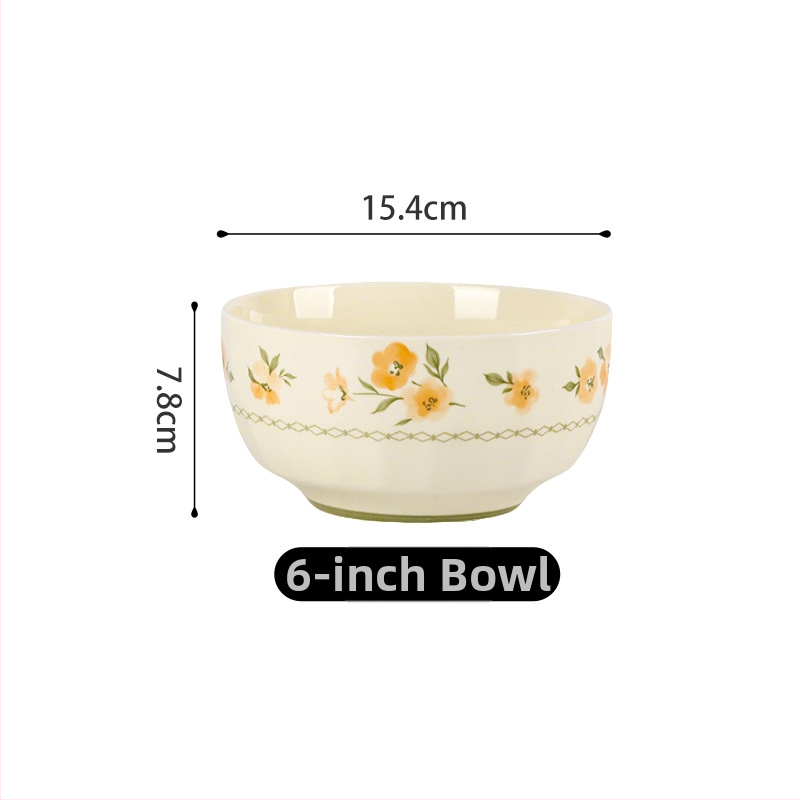 Shunxiang Tianye bol de porțelan pentru uz casnic, stil Cream INS, glazură subglazură la temperaturi înalte, 5 inchi, formă de pălărie din bambus, cu model floral