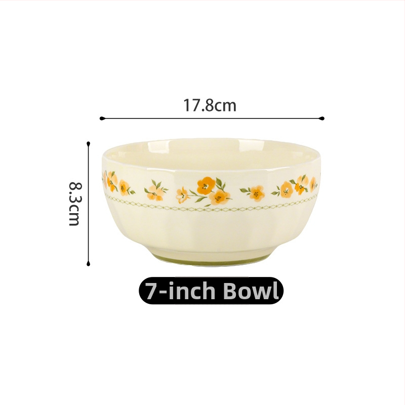 Shunxiang Tianye bol de porțelan pentru uz casnic, stil Cream INS, glazură subglazură la temperaturi înalte, 5 inchi, formă de pălărie din bambus, cu model floral