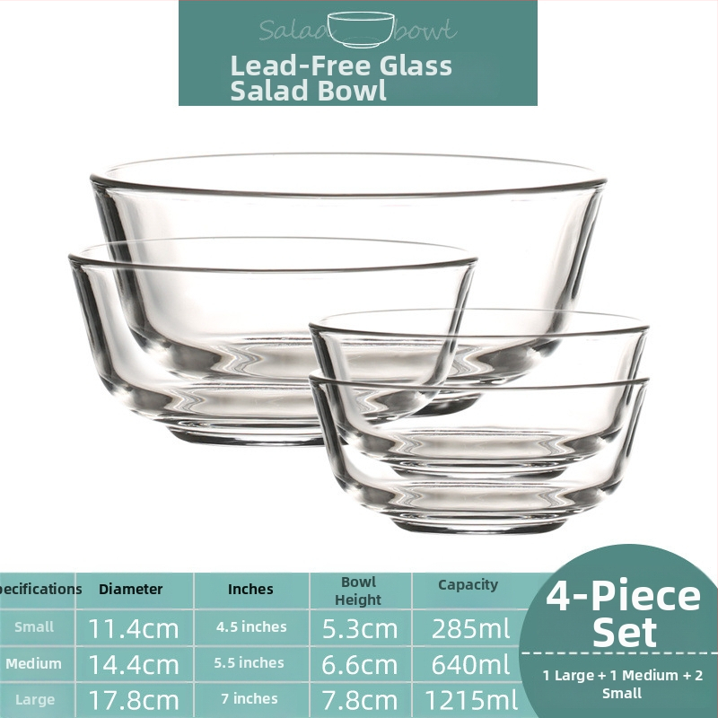 Set de boluri din sticlă cristal – rezistent la căldură, boluri mari pentru tăiței și supă, farfurie de fructe