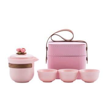 Set de ceai ceramic pentru călătorii: ceainic portabil cu trei cești pentru camping