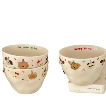 Bol ceramic lucrat manual, culoare crem, finisaj mat; potrivit pentru orez, desert, mic dejun și supă