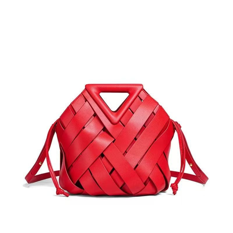2025 novi stil otvorena pletena trokutasta crossbody torba s magnetskim zatvaranjem, ženska bucket torba