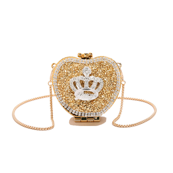 Mini srcolika akrilna crossbody torbica s kristalima i lancem za ruž