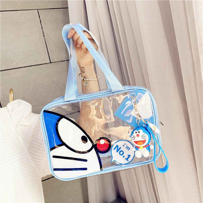 Geantă de machiaj cu mâner în culoare galbenă, inspirată de stil japonez-coreean, cutie cosmetică de baie portabilă, cu capacitate mare