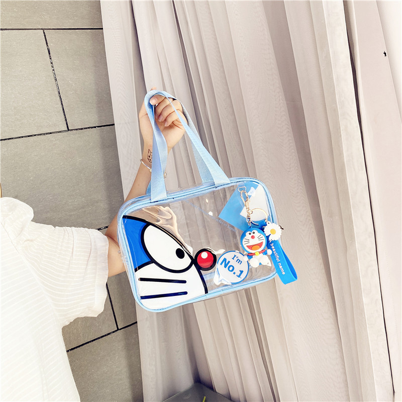 Geantă de machiaj cu mâner în culoare galbenă, inspirată de stil japonez-coreean, cutie cosmetică de baie portabilă, cu capacitate mare